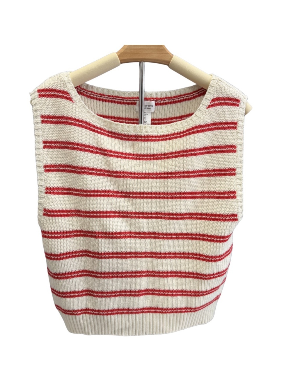 Cream and Red Striped Knit Vest